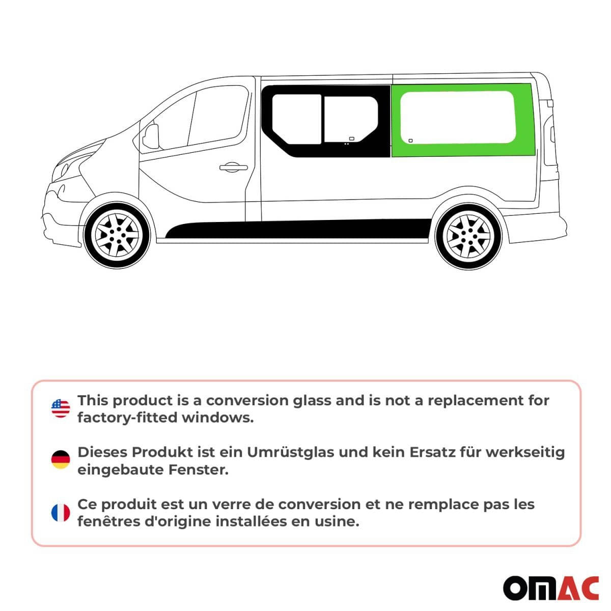 OMAC Seitenfenster Seitenscheibe Nissan Primastar L2 Bj. 2001-2014 Hinten Links - 6121405L-1RSFL