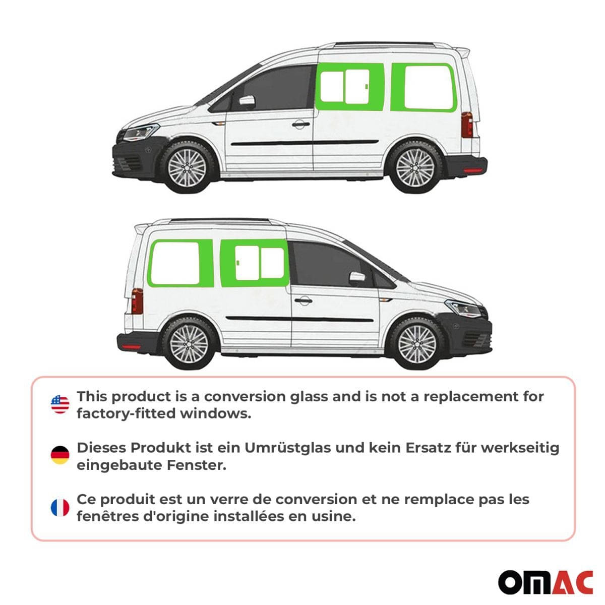 OMAC Seitenfenster Schiebefenster VW Caddy III-IV L1 Bj. 2003-2020 2-er Set Vorne Links-Rechts - G002398