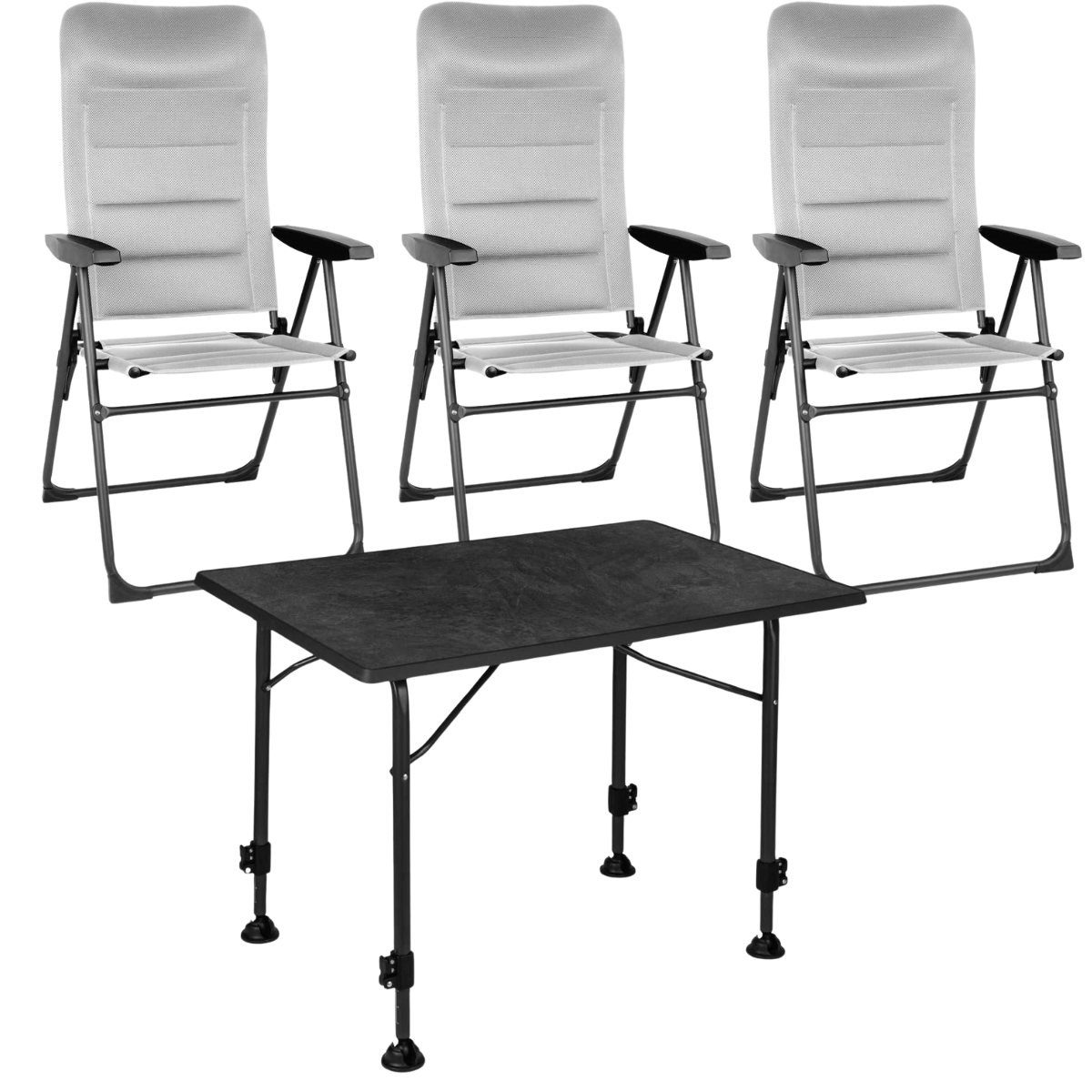 BRUNNER Campingstuhl SKYE 3D RT Grau 3er-Set - Tisch LINEAR 115x70 cm Black - 0404060N-C06 0406031N.C69