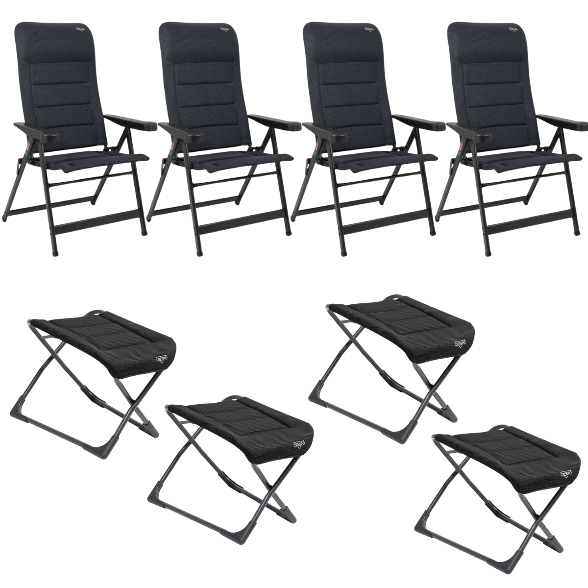 CRESPO Campingstuhl Air Deluxe AP-235-AD schwarz - freistehende Beinauflagen AP-231-AD 4er-Set - 1149055 1149450