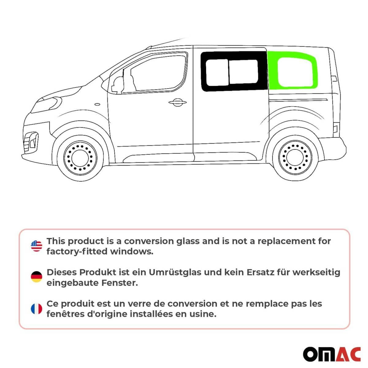 OMAC Seitenfenster Schiebefenster Fiat Scudo L1 ab Bj. 2022 Hinten Links - A050807