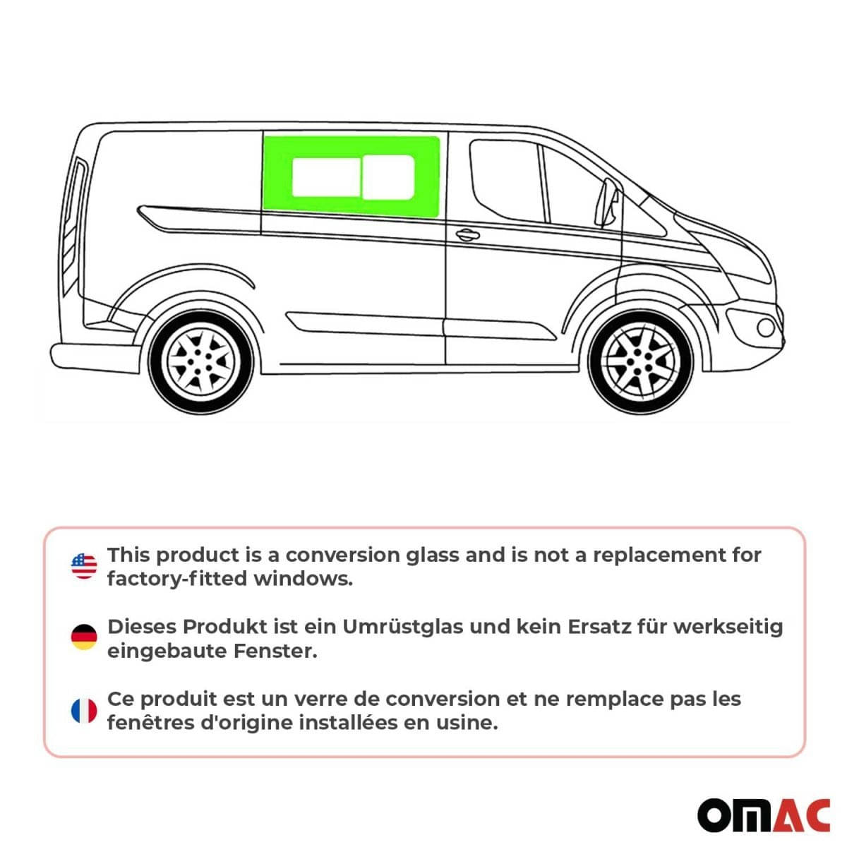 OMAC Seitenfenster Schiebefenster Ford Transit Custom L1-L2 Bj. 2013-2023 Vorne Rechts - 2624405-1FSSR