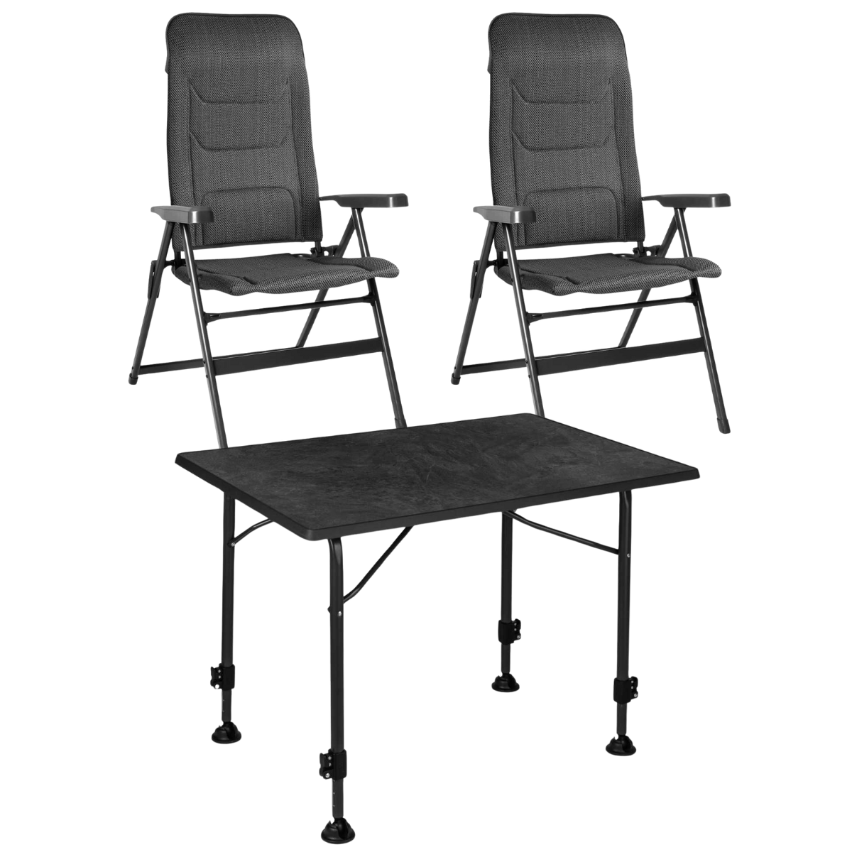 BRUNNER Campingstuhl ARAVEL VITACHIC 3D - L Salt-Pepper 2er-Set - Tisch LINEAR 80x60 cm Black - 0404065N-C42L 0406036N.C69