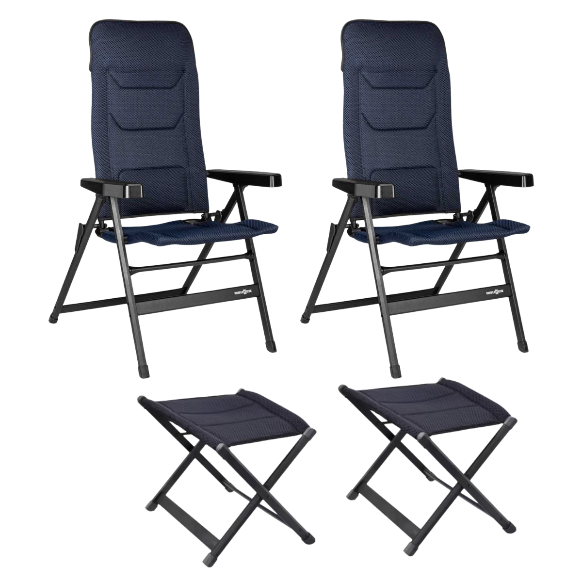 BRUNNER Campingstuhl REBEL 3D Pro - Large Dunkelblau mit freistehenden Beinauflagen 2er-Set - 0404002N-C51L 0404004N.C51