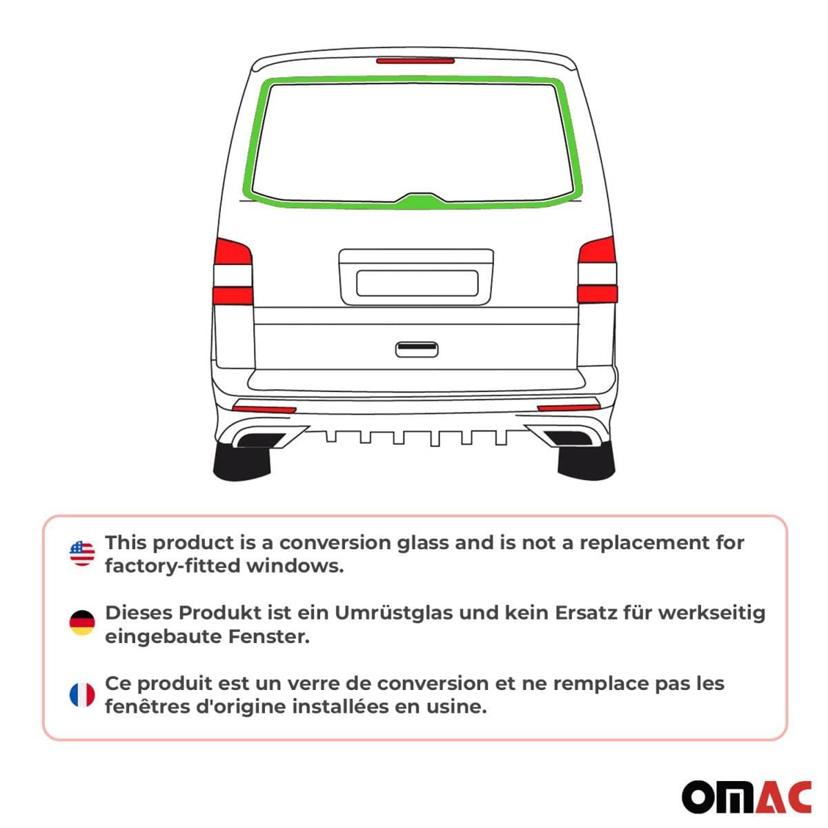 OMAC Heckscheibe Heckfenster VW T5 L1/L2 Bj. 2003-2015 Heckklappe OMAC Heckscheibe Heckfenster VW T5 L1-L2 Bj. 2003-2015 Heckklappe - 7522405-1TGF