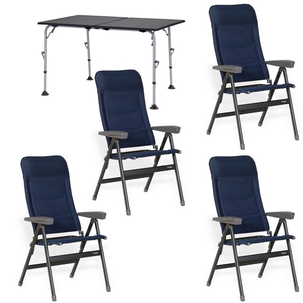 Set 1 Tisch WESTFIELD Aircolite Extender Tisch 120 x 80 cm faltbar - Performance Series - 201-17301 und 4 Stuehle WESTFIELD Advancer Stuhl dark blue - Performance Series - 201-884 DB