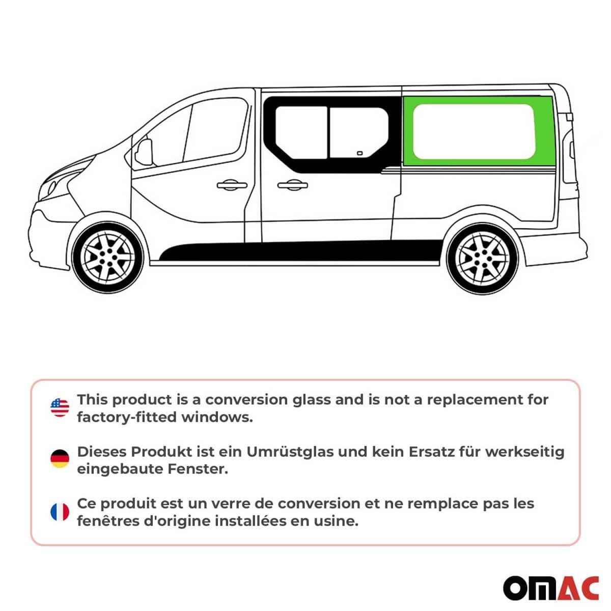 OMAC Seitenfenster Seitenscheibe Opel Vivaro L2 Bj. 2001-2014 Hinten Rechts Schiebetuer - A050865