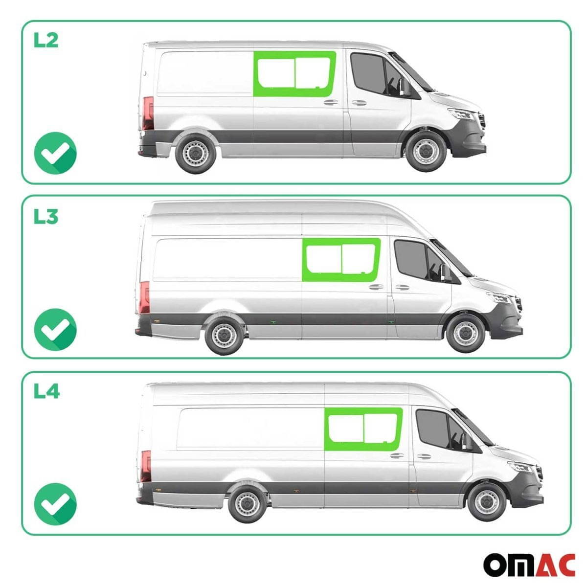 OMAC Seitenfenster Schiebefenster MB Sprinter W907 L2/L3/L4 ab Bj. 2018 Schiebetür Rechts OMAC Seitenfenster Schiebefenster MB Sprinter W907 L2-L3-L4 ab Bj. 2018 Schiebetuer Rechts - A050832