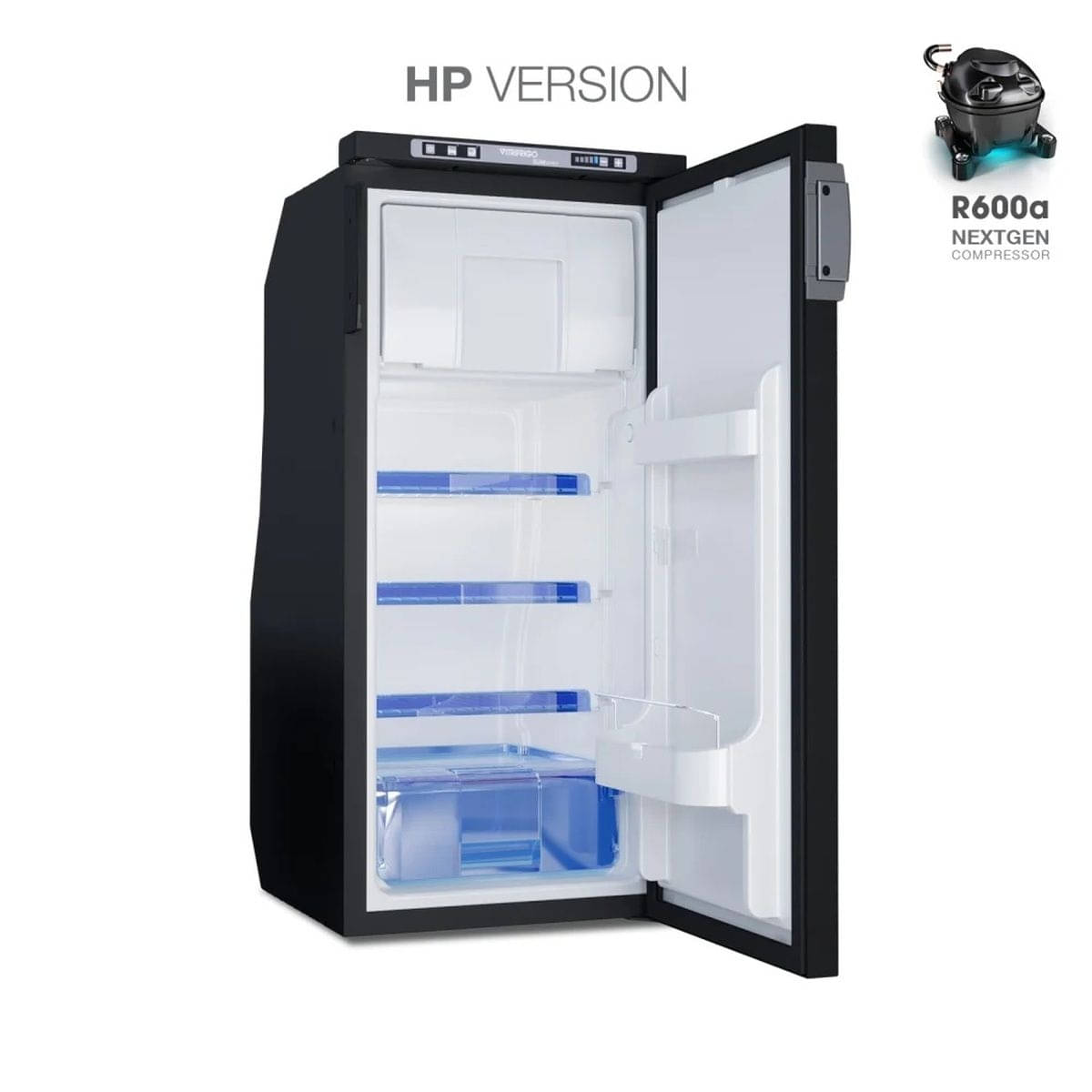 VITRIFRIGO Kompressor-Kuehlschrank Slim C90 CHR 12-24 V 82 L mit Gefrierfach Schwarz matt