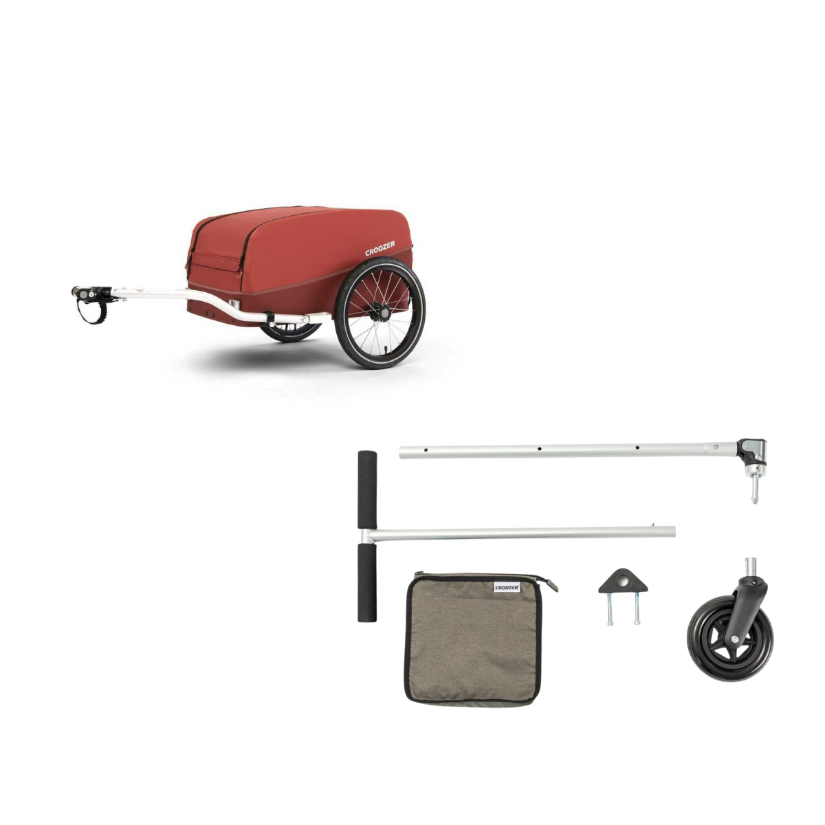 CROOZER Lastenfahrradanhänger Cargo Kalle Lava Red mit Bollerwagen-Set