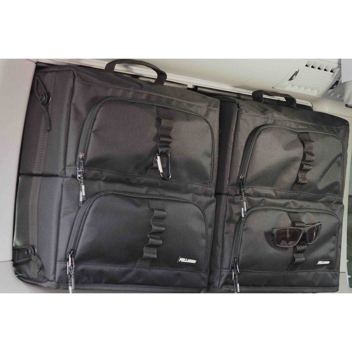 Fenstertaschen-Set FELLEISEN 1x BasicONE - 1x Flexbag fuer VW Transporter T5-T6-T6.1 mit Gurt im Fenster- Fahrer- oder Beifahrerseite- Schwarz- ohne Thermomatte TSY 5301 12-A