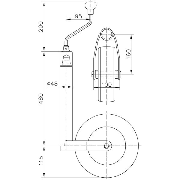 Winterhoff Deichsellaufrad 225 x 70 mm Stahlblech Vollgummi 6-5 kg