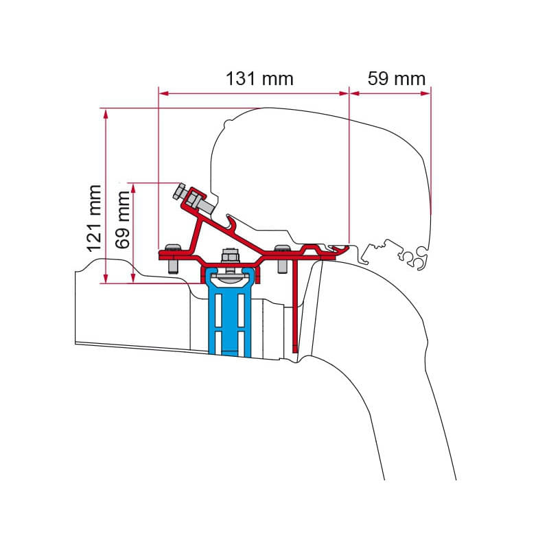 Markise FIAMMA F80 S 400 Royal grey Gehaeuse titanium inkl. Adapter VW Crafter II MAN TGE H3 L4 ab 2017 mit Schiene auf dem Dach