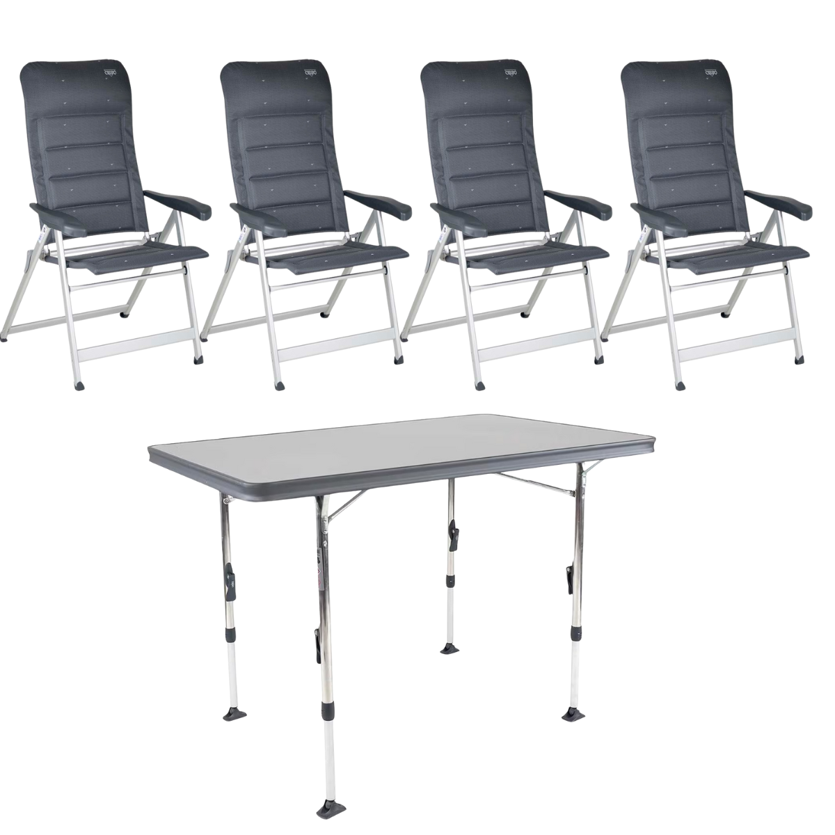 CRESPO Campingstuhl Deluxe AL-237-DL grau 4er-Set - Tisch Ligero AL-247 110x70 cm grau - 1149077 1151378