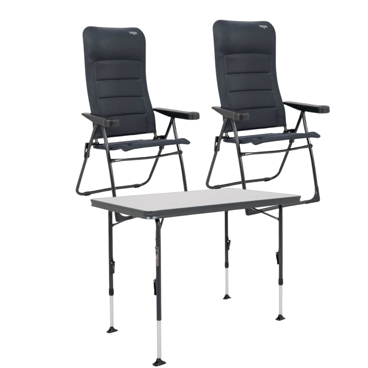 CRESPO Campingstuhl Air Deluxe AP-215-AD schwarz 2er-Set - Tisch Sevilla AP-246 101x65 cm schwarz - 1148026 1151360