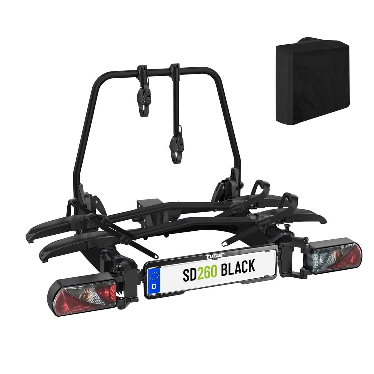 EUFAB SD260 Fahrradträger black für 2 Räder Hecktüren inkl. Tasche Version 2026 EUFAB SD260 Fahrradtraeger black fuer 2 Raeder Hecktueren inkl. Tasche Version 2026 - 11655 11636