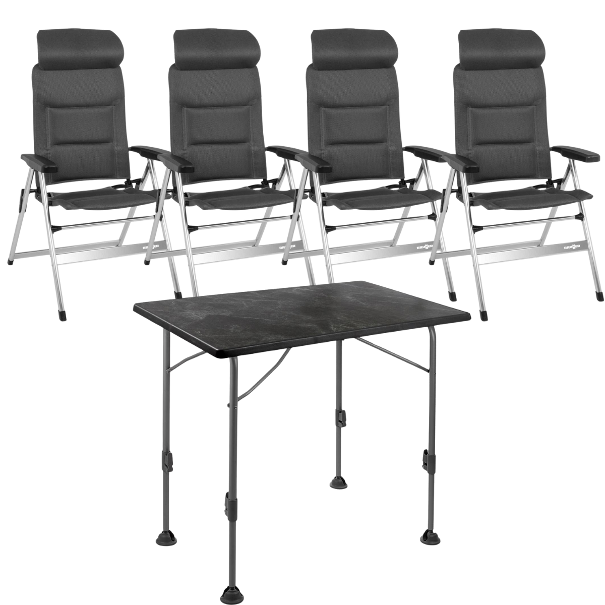 BRUNNER Campingstuhl ARAVEL H2L Dunkelgrau 4er-Set - Tisch LINEAR 115 Black - 0404052N-C25 0406031N.C69