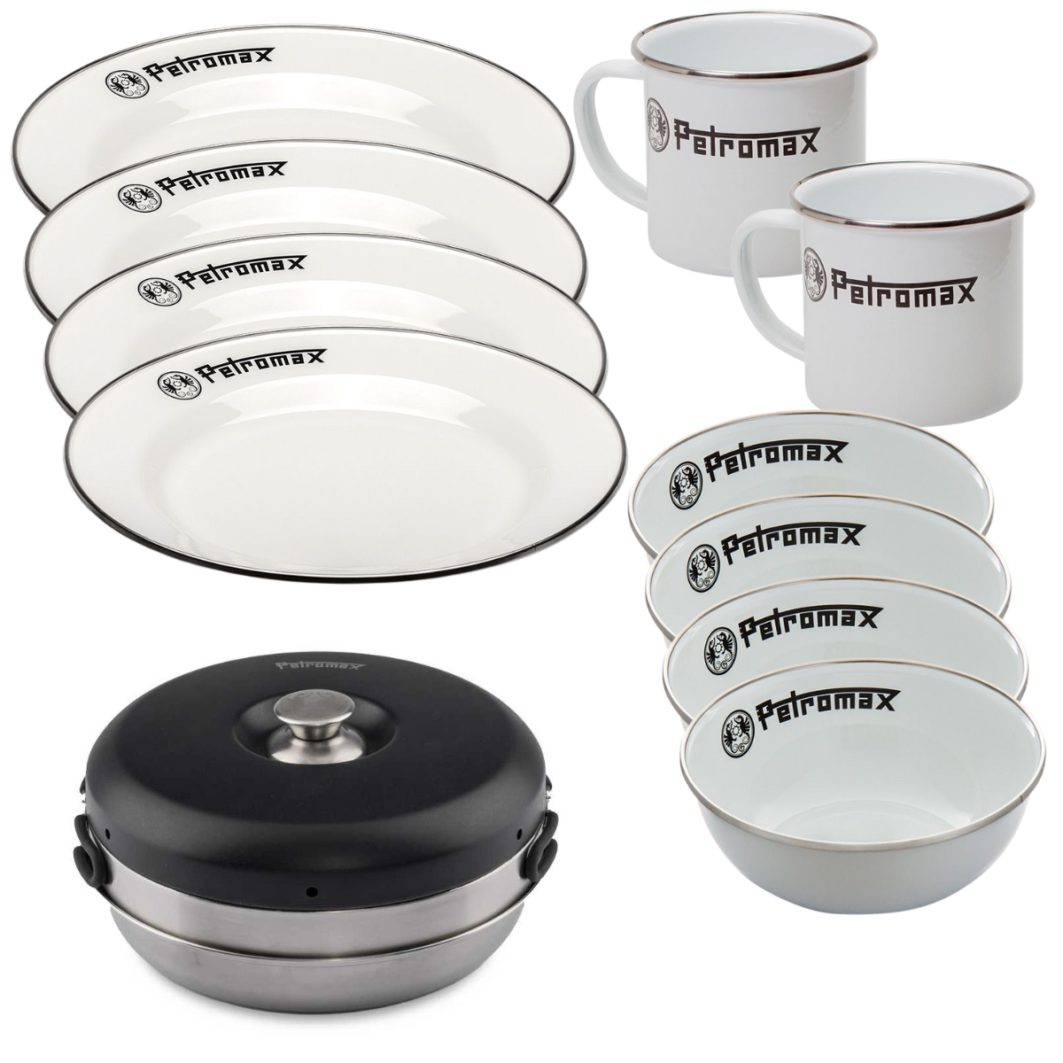 PETROMAX Grosses Dimego Camping Backofen - Essgeschirr Set Weiss 13-tlg. 