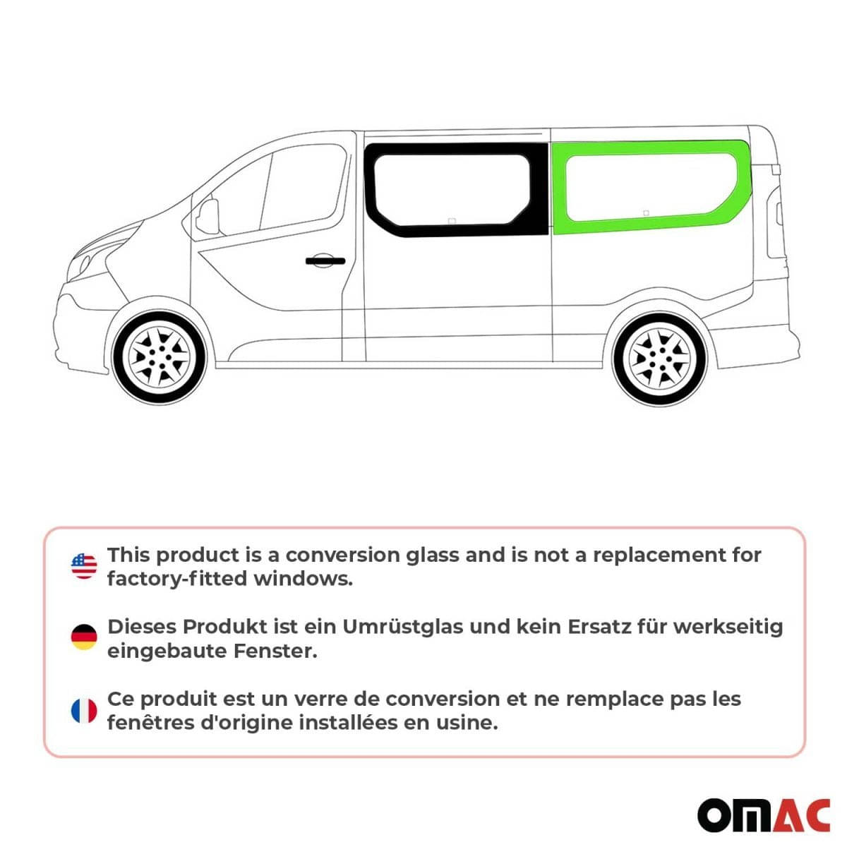 OMAC Seitenfenster Seitenscheibe Nissan Primastar L2 ab Bj. 2014 Hinten Links - A050852