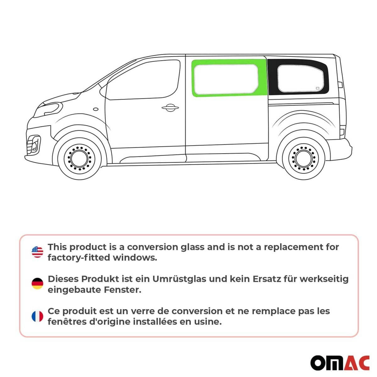 OMAC Seitenfenster Seitenscheibe Toyota Proace L2/L3 Bj. 2017-2024 Schiebetür Links OMAC Seitenfenster Seitenscheibe Toyota Proace L2-L3 Bj. 2017-2024 Schiebetuer Links - A050967