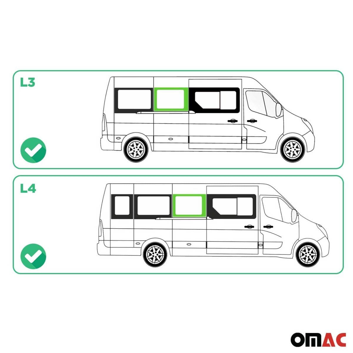OMAC Seitenfenster Seitenscheibe Opel Movano L3-L4 Bj. 2010–2021 Mitte Rechts Schiebetuer - 6125405F-1MSDFR