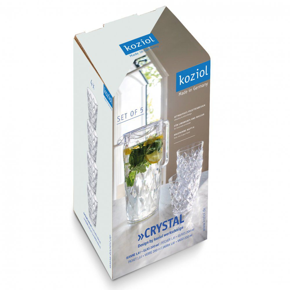 KOZIOL Karaffe CRYSTAL 1-6 L mit 4 Becher - 4007535