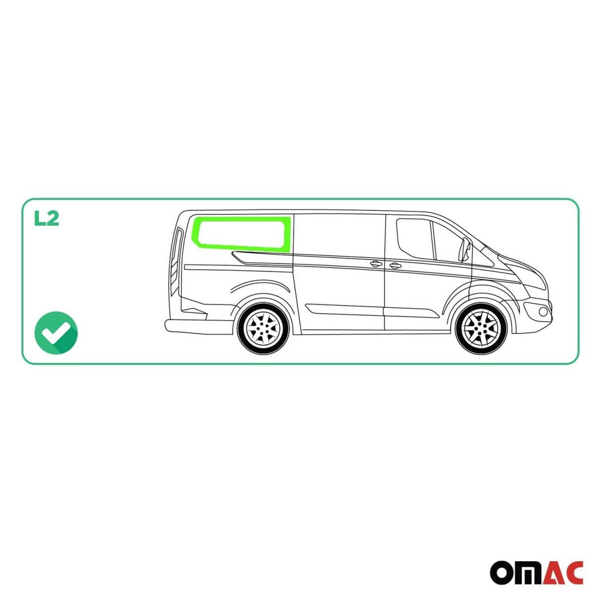 OMAC Seitenfenster Seitenscheibe Ford Transit Custom L2 Bj. 2013-2023 Hinten Rechts Schiebetuer - 2624405L-1RSDFR