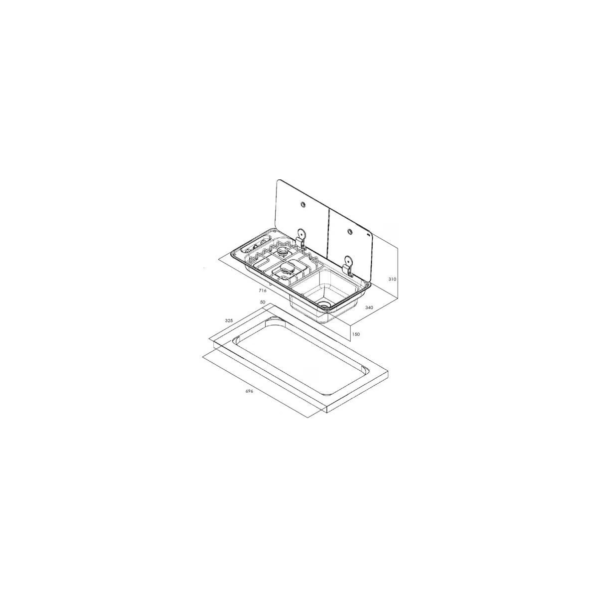 CAN FL1401 Kocher-Spuelen-Kombination Spuele rechts 2-flammig - FL1401-P