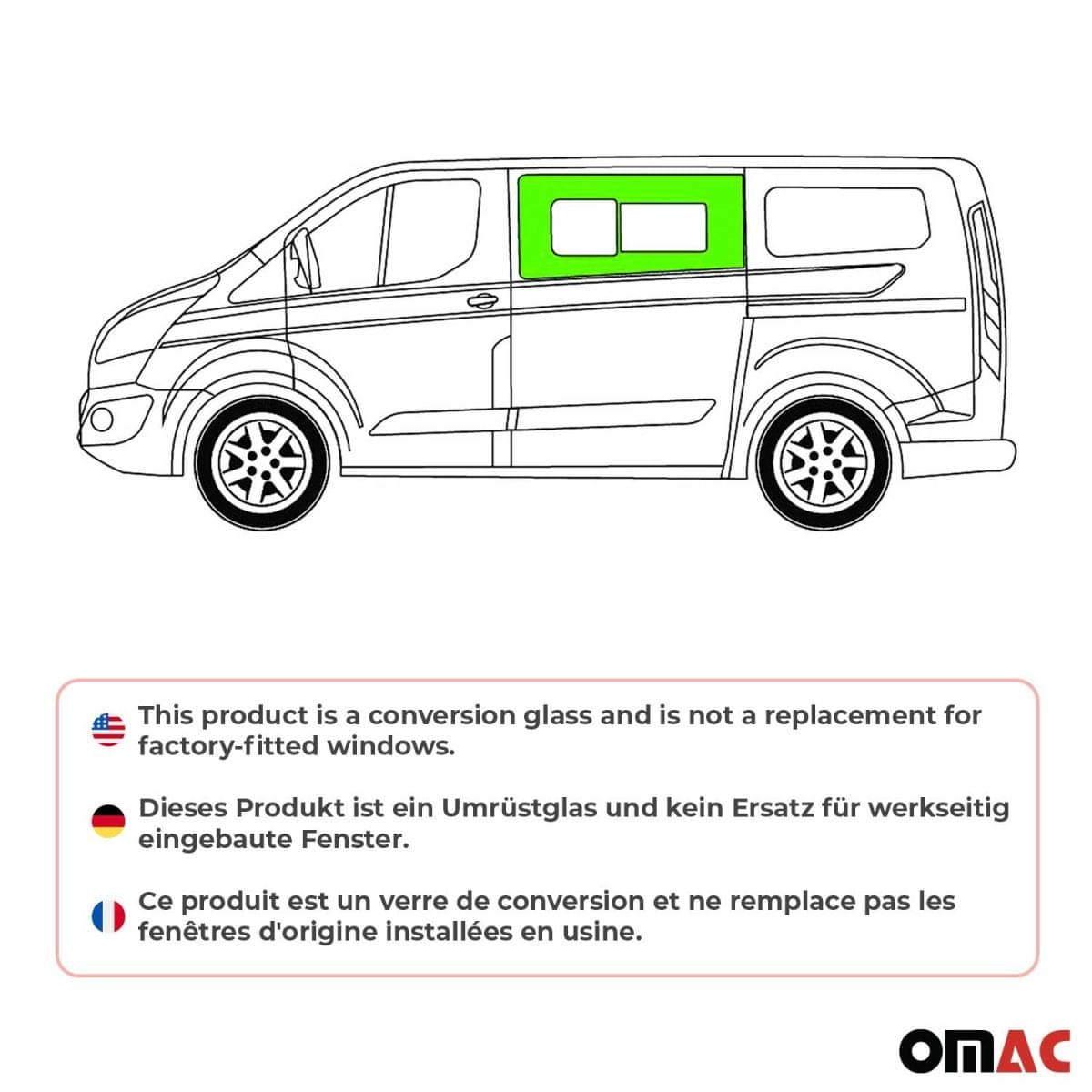 OMAC Seitenfenster Schiebefenster Ford Transit Custom L1-L2 Bj. 2013-2023 Schiebetuer Links - 2624405-1FSDSL
