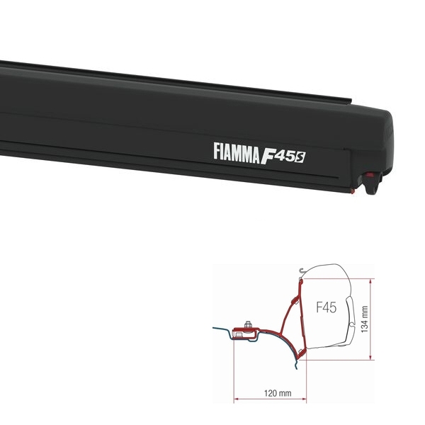 Markise FIAMMA F45 S 260 Royal grey Gehaeuse deep black inkl. Adapter T5 T6 Multivan Transporter ohne C Schiene