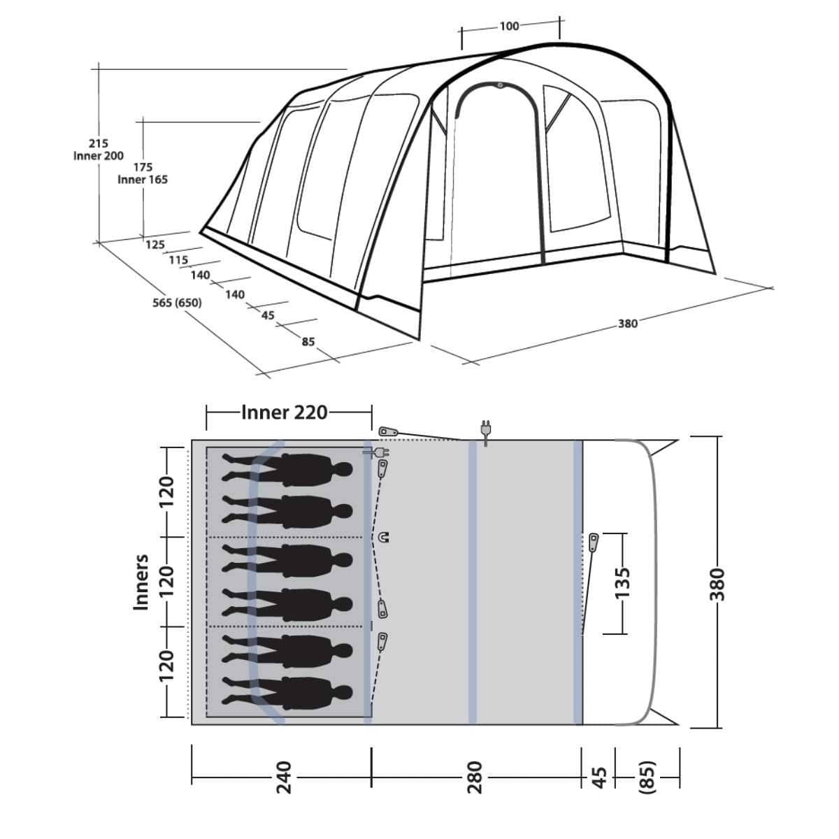 Outwell aufblasbares Familienzelt Colorado 6 Air inkl. Teppich und Unterlage - 111467