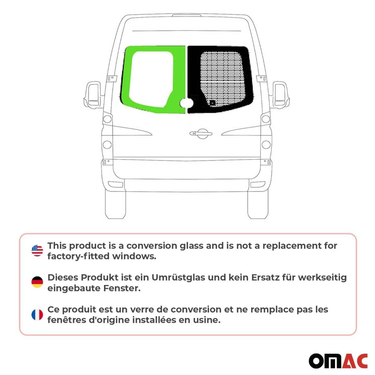 OMAC Heckscheibe Heckfenster MB Sprinter W906 L2/L3/L4 Bj. 2006-2018 Flügeltür Links OMAC Heckscheibe Heckfenster MB Sprinter W906 L2-L3-L4 Bj. 2006-2018 Fluegeltuer Links - 4724405-1BDFL