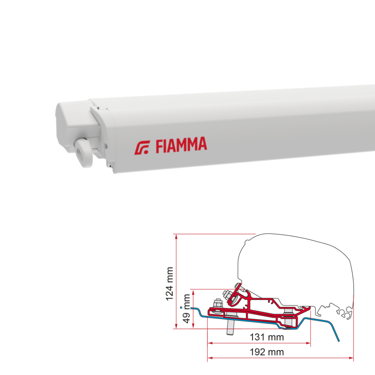 Markise FIAMMA F80 S 400 Royal grey Huis wit incl. Adapterkit Ford Transit H3 L4 vanaf 2014 Markise FIAMMA F80 S 400 Royal grey Gehaeuse weiss inkl. Adapterkit Ford Transit H3 L4 ab 2014 - 07830E01R 98655Z108