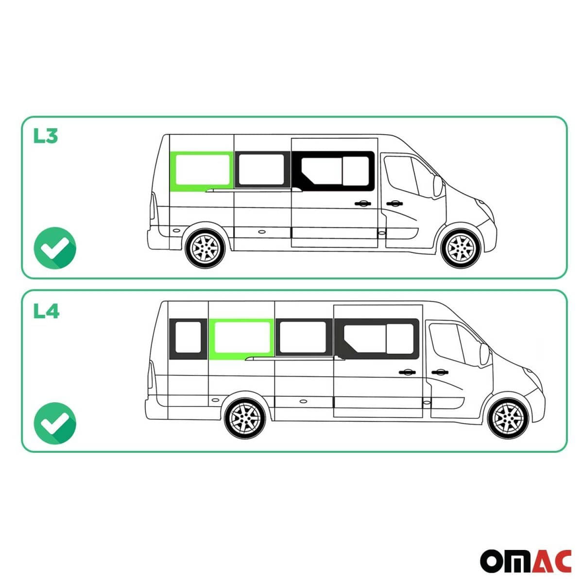 OMAC Seitenfenster Seitenscheibe Opel Movano L3-L4 Bj. 2010–2021 Hinten Rechts Schiebetuer - 6125405L-1RSDFR