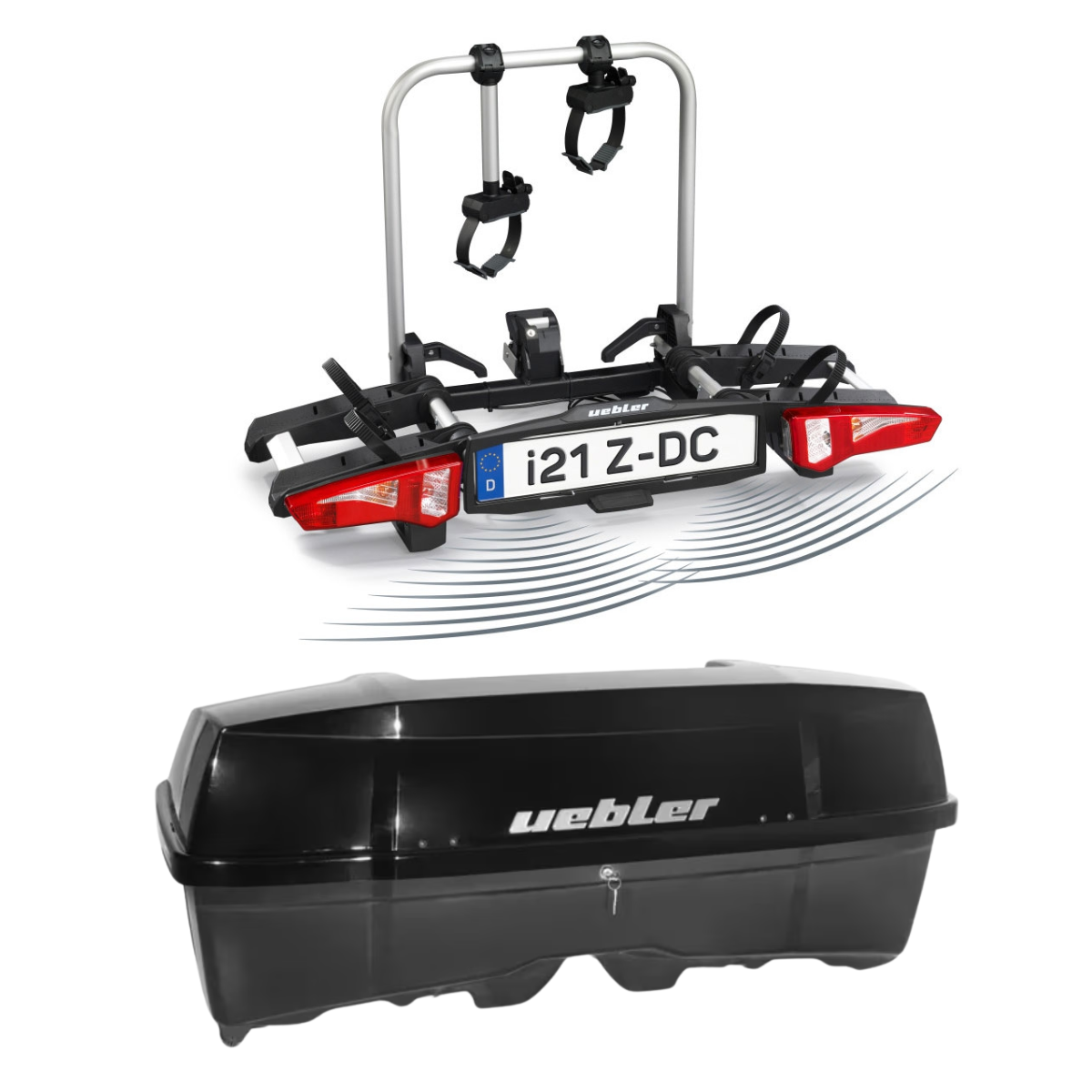 Set UEBLER i21 Z Fahrradtraeger 18110DC 2 Raeder mit 90° Abklappung Rueckfahrkontrolle inkl. Heckbox - 18110-DC 25080