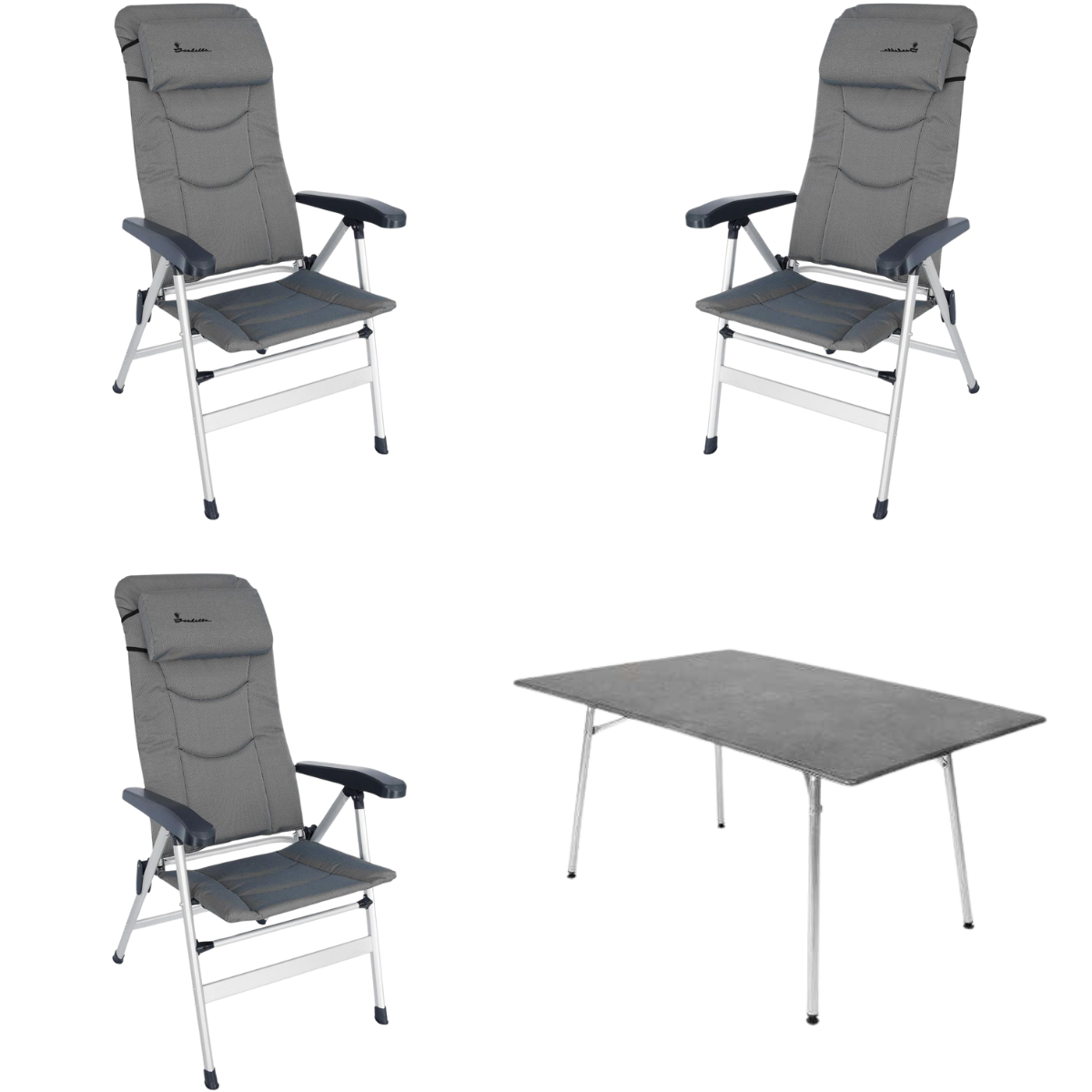 ISABELLA Campingstuhl Thor hellgrau 3er Set mit Esstisch 90 x 160 cm ISABELLA Campingstuhl Thor hellgrau 3er Set mit Esstisch 90 x 160 cm
