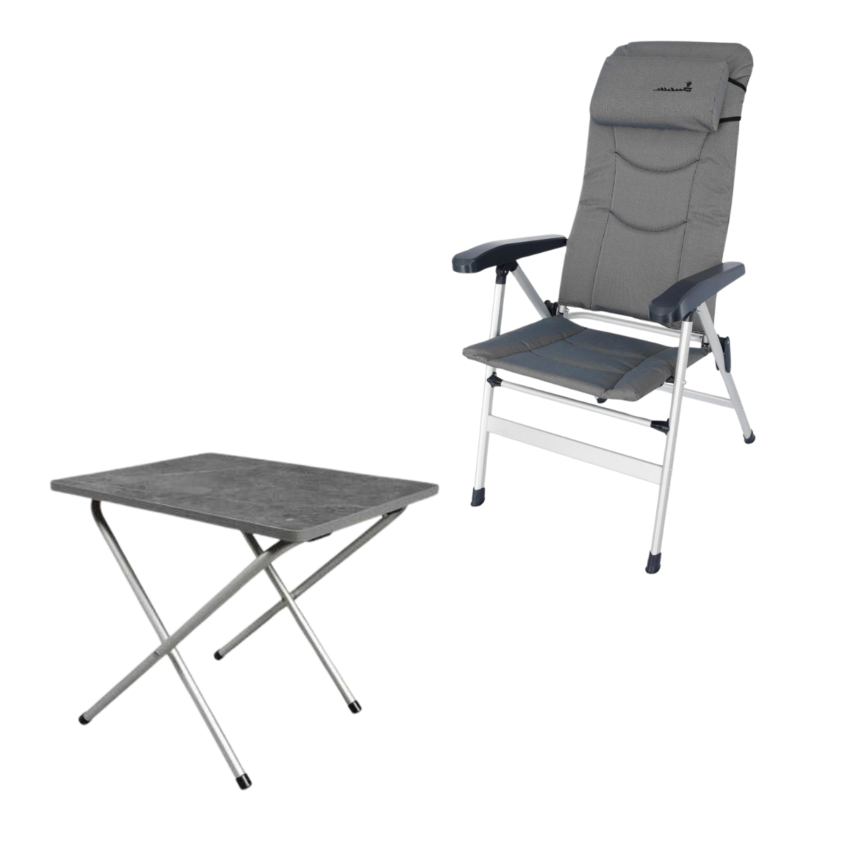 ISABELLA Campingstuhl Thor hellgrau mit Beistelltisch 50 x 40 cm