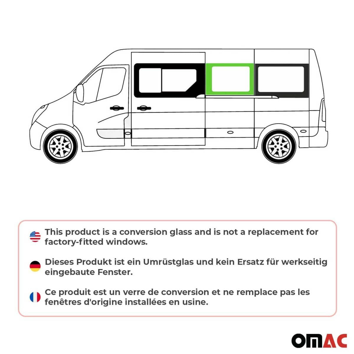 OMAC Seitenfenster Seitenscheibe Opel Movano L3-L4 Bj. 2010–2021 Mitte Links Schiebetuer - 6125405F-1MSDFL