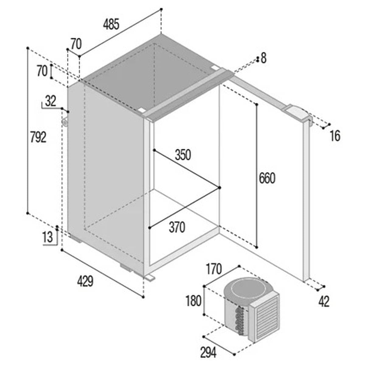 VITRIFRIGO Kompressor-Kuehlschrank C95L CHR 12-24 V 95 L mit Gefrierfach Grau