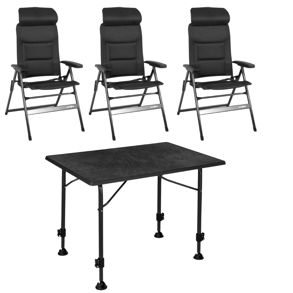 BRUNNER Campingstuhl ARAVEL H2L anthrazit 3er-Set - Tisch LINEAR 115 Black - 0404052N-C09 0406031N.C69
