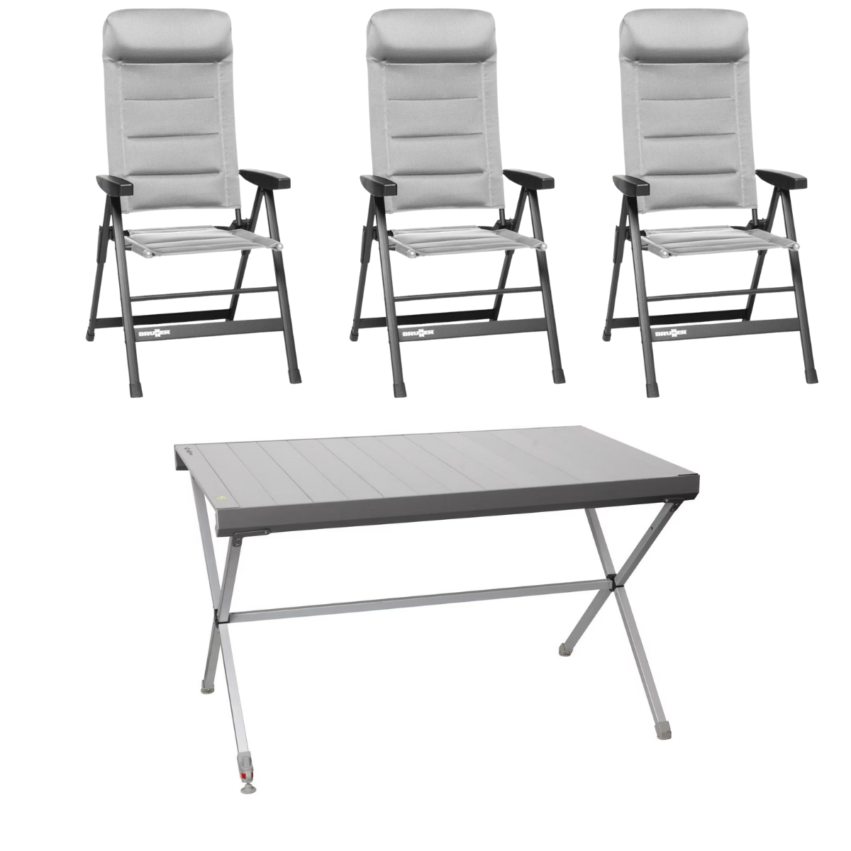 BRUNNER Campingstuhl SKYE 3D Hellgrau 3er-Set - Rolltisch TITANIUM AXIA 4 122x76 cm - 0404063N.C06 0406098N