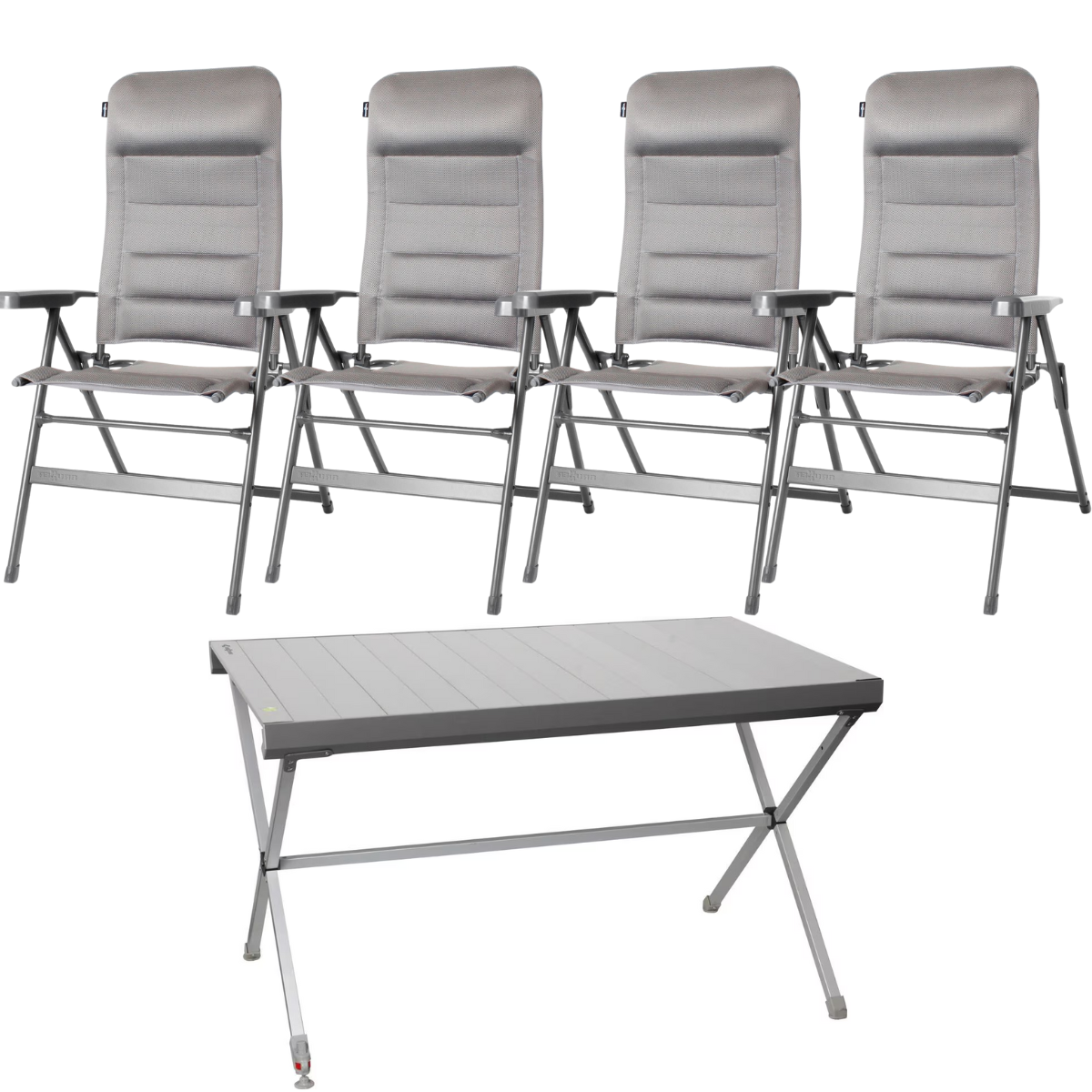 BRUNNER Campingstuhl ARAVEL 3D - M Hellgrau 4er-Set - Rolltisch TITANIUM AXIA 4 122x 76 cm - 0404065N.C07M 0406098N