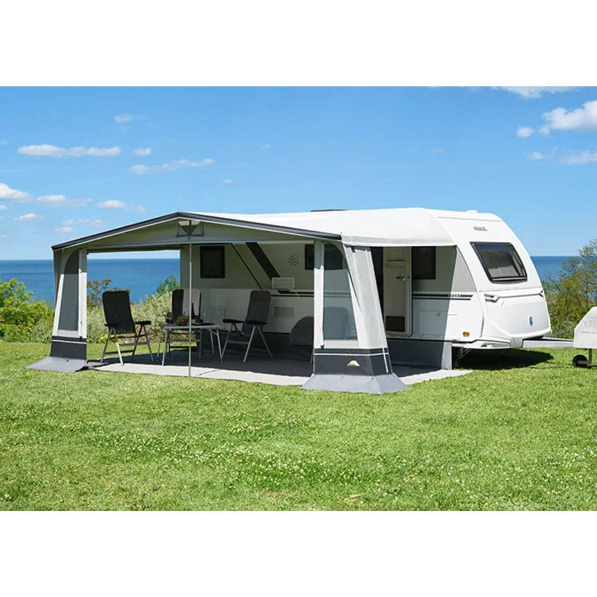 DWT Wohnwagen-Vorzelt DOMINO Gr. 13 Umlaufmass 911-940 cm Tiefe 280 cm mit 28 mm Stahlgestaenge - 142133S28