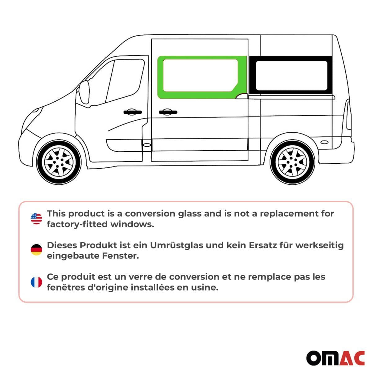 OMAC Seitenfenster Seitenscheibe Opel Movano L1 Bj. 2010–2021 Schiebetuer Links - 6125405-1FSDFL