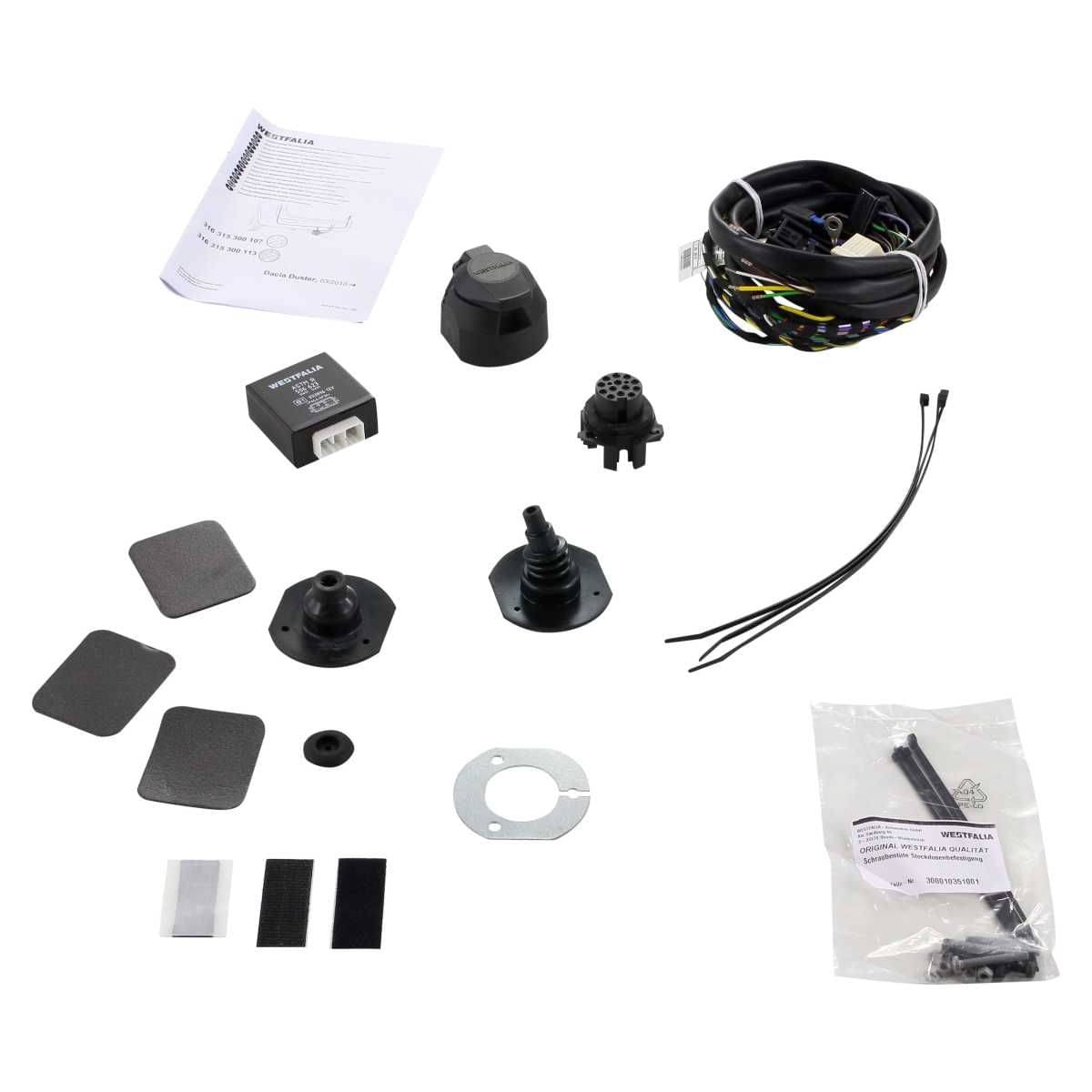 Westfalia Starre Anhaengerkupplung fuer Dacia Duster I -SUV - Kasten- -BJ 04-2010-01-2018- - im Set mit 13-pol. fahrzeugspezifischem Elektrosatz - 316365900113