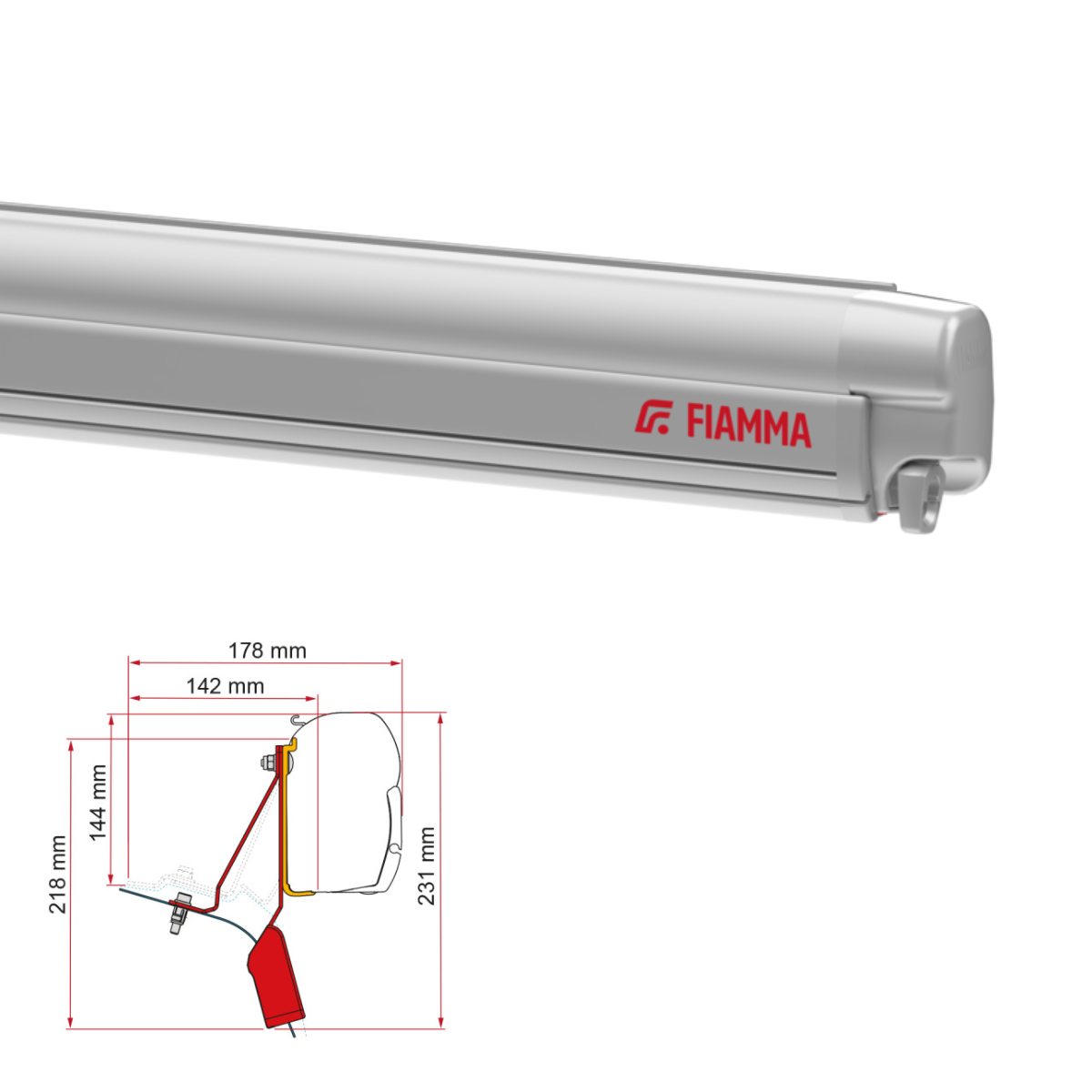 Markise FIAMMA F45 S 260 Royal grey Behuizing titanium incl. Adapterkit Ford Custom Nugget Lift Roof Markise FIAMMA F45 S 260 Royal grey Gehaeuse titanium inkl. Adapterkit Ford Custom Nugget Lift Roof - 06290H01R 98655Z114