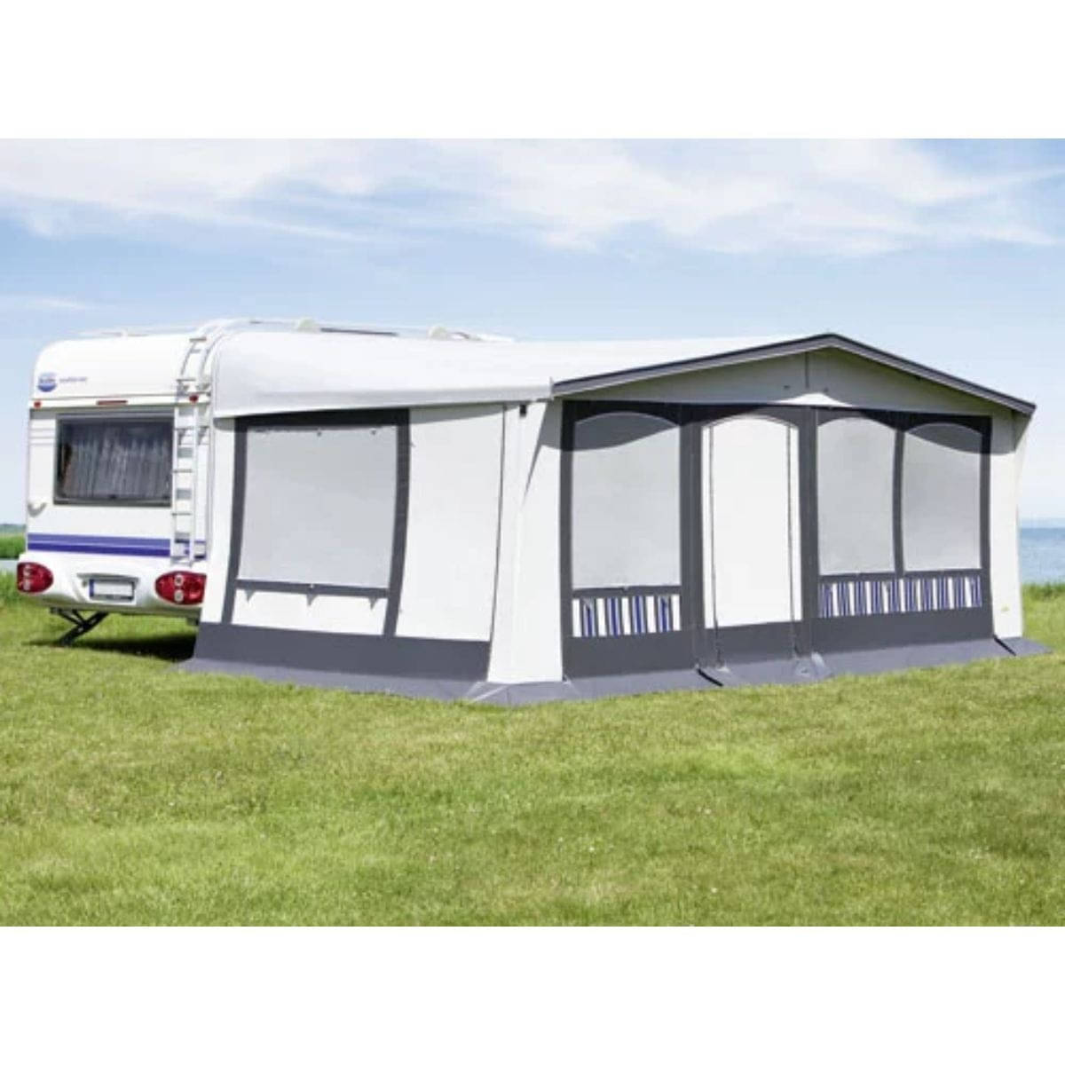 DWT Wohnwagen-Vorzelt TANGO Gr. 22 Umlaufmass 1181-1210 cm Tiefe 300 cm mit 32mm Alu-Gestaenge - 128322A32