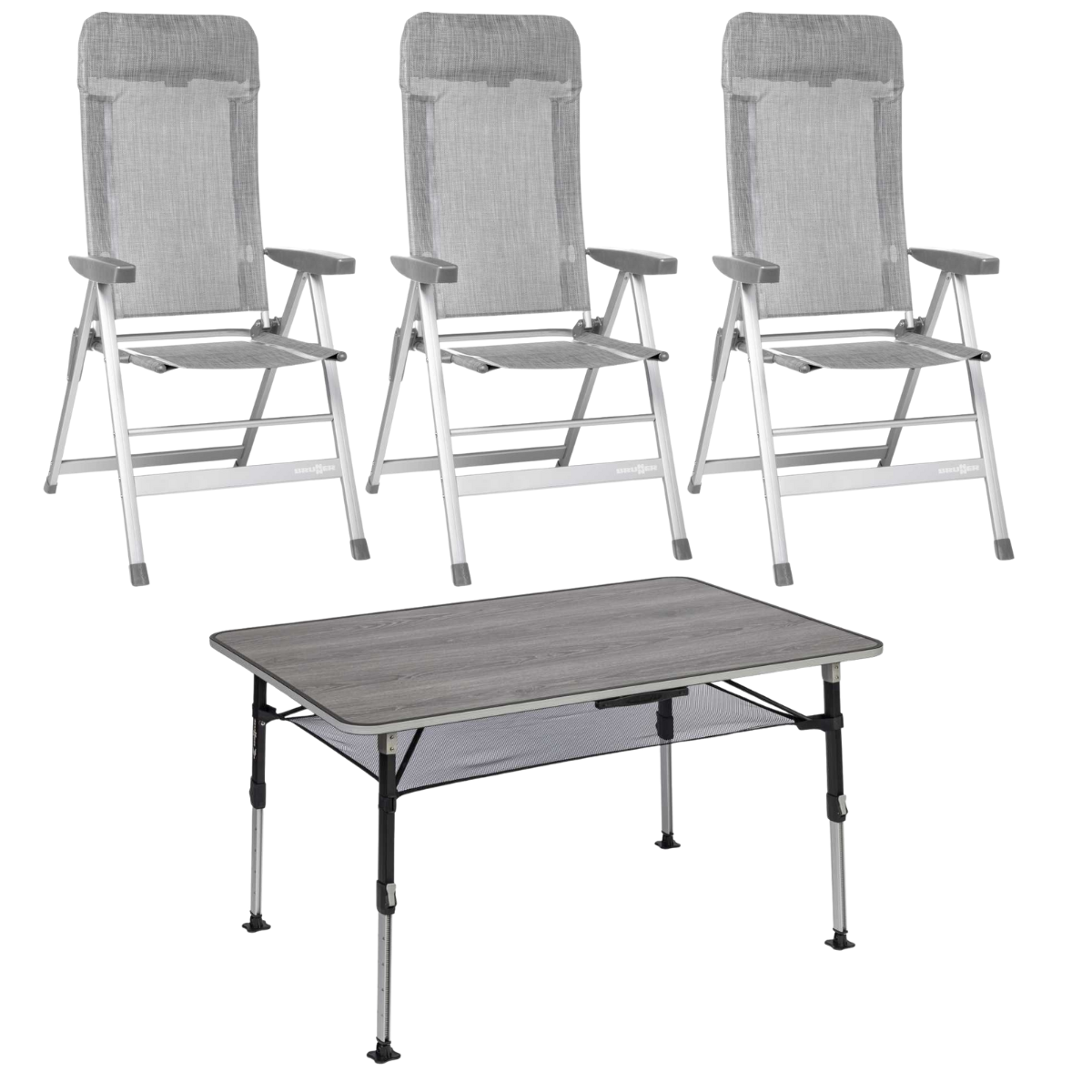 BRUNNER Campingstuhl SKYE Hellgrau 3er-Set - Tisch ELU NG 120x80 cm - 0404063N.C53 0406043N