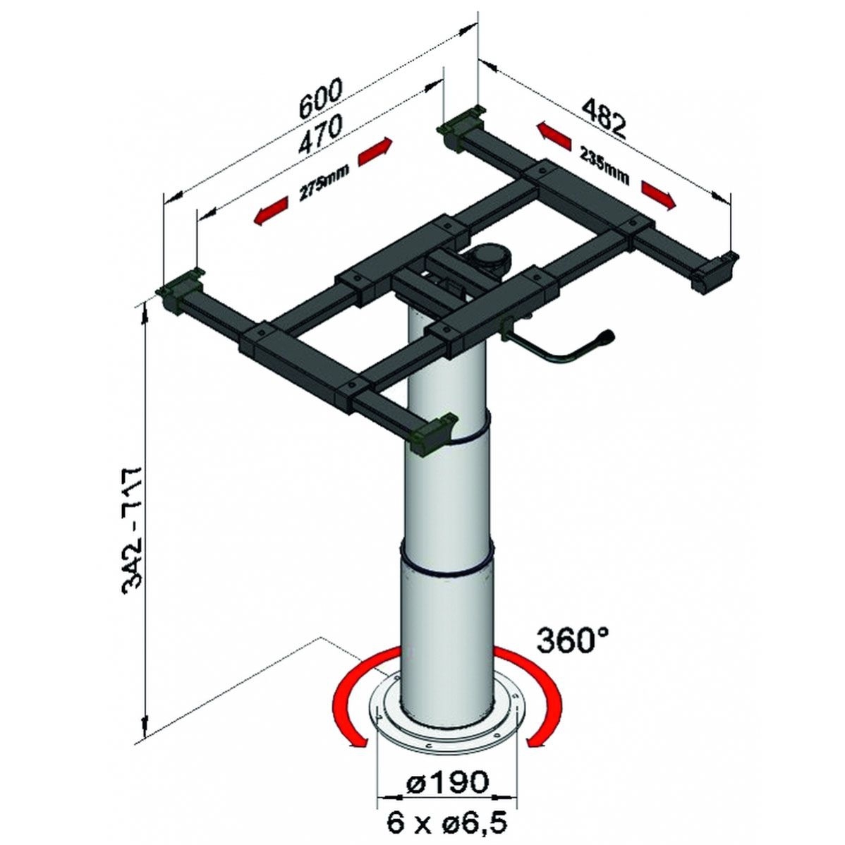 ILSE TECHNIK Liftgestell mit Verdrehung und Verschiebung 5962 grau - 5962 G06R822V