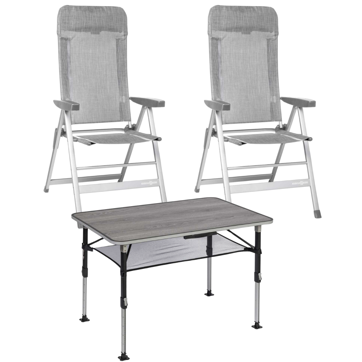 BRUNNER Campingstuhl SKYE Hellgrau 2er-Set - Tisch ELU NG 100x68 cm - 0404063N.C53 0406040N